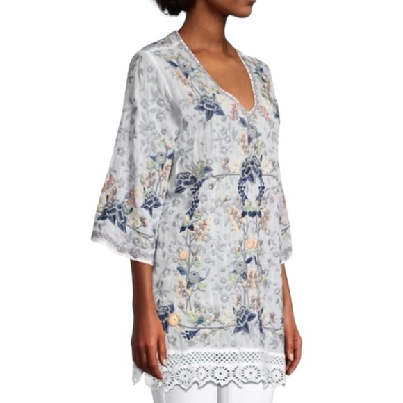 Johnny Was Azalia Floral Embroidered Tunic Top | Size M | NWT Boho Lace Trim - Picture 5 of 13